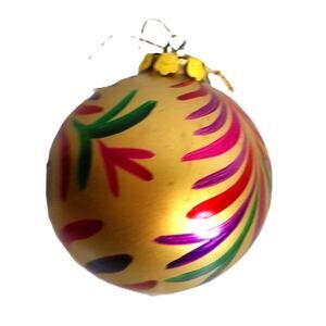 Vintage Italian Hand-Painted Glass Christmas Ornament Gold Plume Stripe Decor